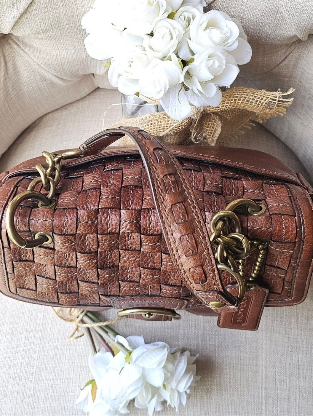 Coach Legacy Bleeker Woven Leather Sachel Handbag ( Brown ) # 12364 - Picture 6 of 15